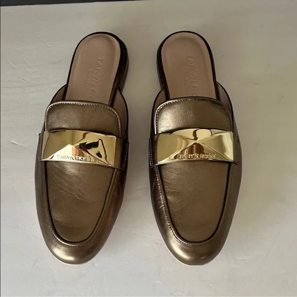 Taryn Rose metallic bronze leather slip-on mules with gold-tone hardware - Picture 2 of 11